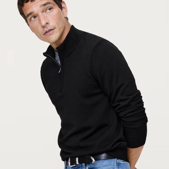 Banana Republic Italian Merino Wool Half-Zip Sweater in Black, size XL - Picture 10 of 10